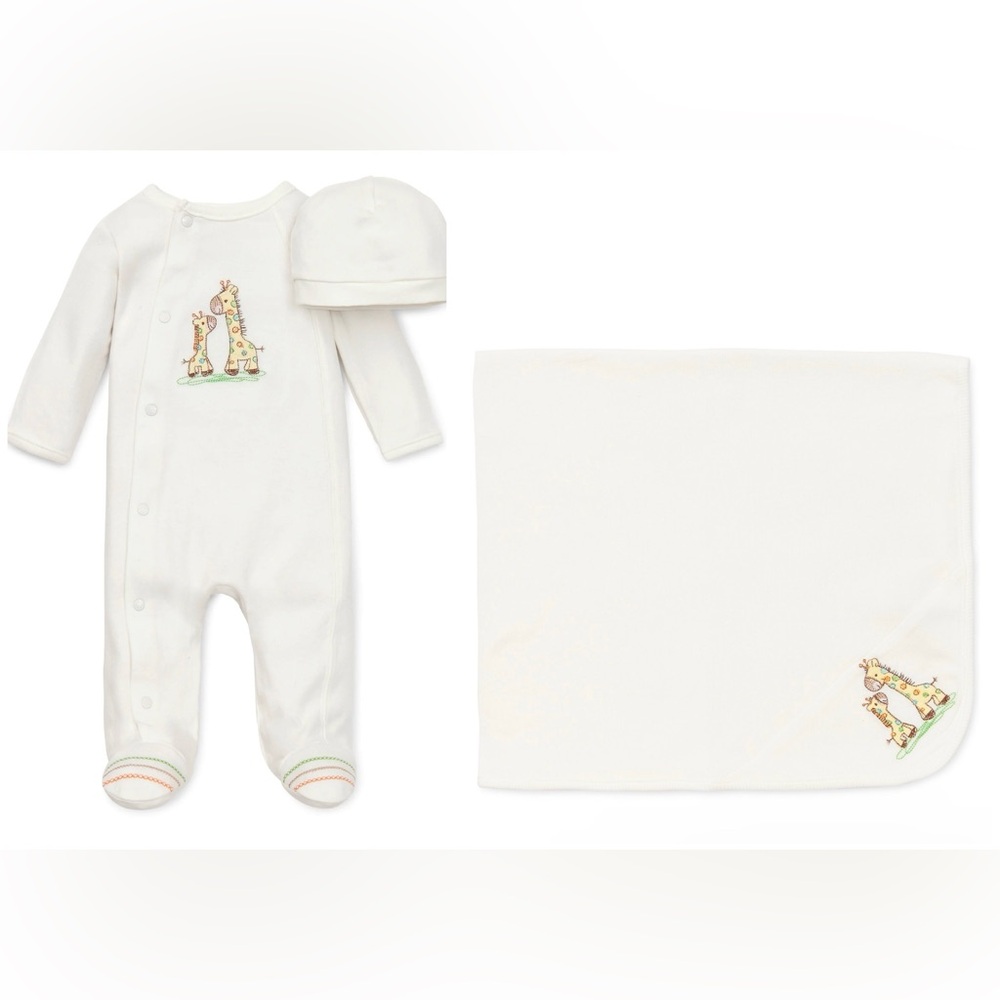 NWTG! Little Me Baby Unisex Giraffe Embroidered Set hat+blanket 9 month